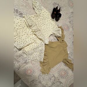 H&M Toddlers Girl Cute Polka Dot Skirt and Top and Ruffle Dress and Flat Shoes